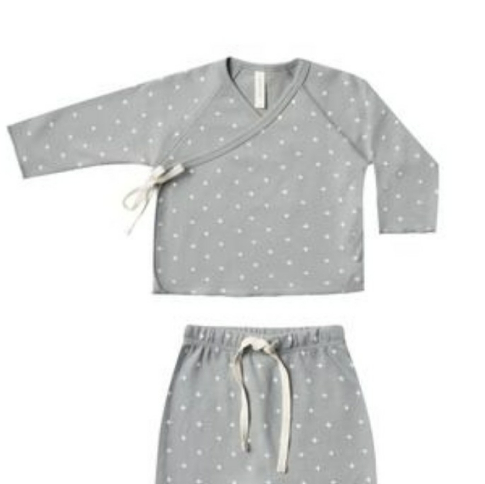 Quincy Mae 0-3 month dusty blue wrap top and pants